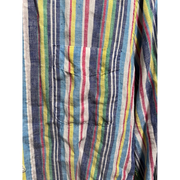 J McLaughlin Striped Linen Button Down Shirt Colorful Pocket Long Sleeve Size S - Picture 4 of 6
